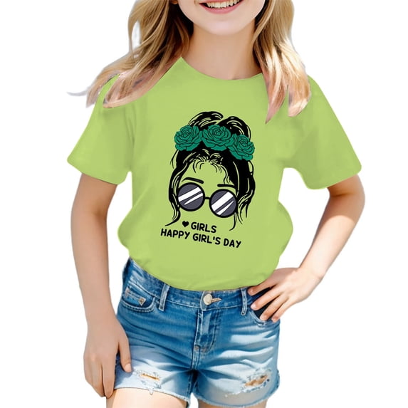 Gelikeya Toddler Kids Boys Shirts Size 5-6 Cute Graphic Printed Tee Shirt Casual Crewneck Short Sleeve Tops Fahion Clothes for School Light Green 5-6 Years