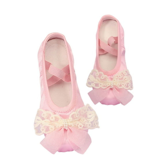 Gelikeya Toddler Kids Girls Ballet Shoes Soft Sole Dancewear Performance Footwear Fashion Cute Lace Design Ballerina Dress Shoes Pink, Size 12