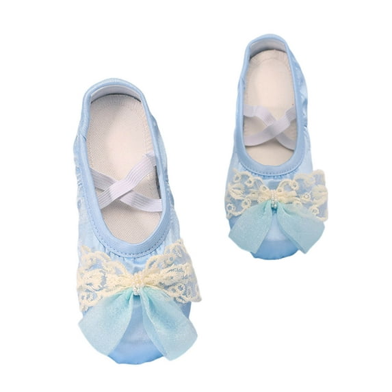 Gelikeya Toddler Kids Girls Ballet Shoes Soft Sole Dancewear Performance Footwear Fashion Cute Lace Design Ballerina Dress Shoes Sky Blue, Size 9