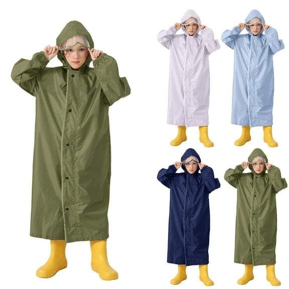 Gelikeya Toddler Kids Rain Poncho for Boys and Girls 2-14 Years Solid Color Rain Jacket Waterproof with Hood Raincoat (Purple, 2-4 Years)