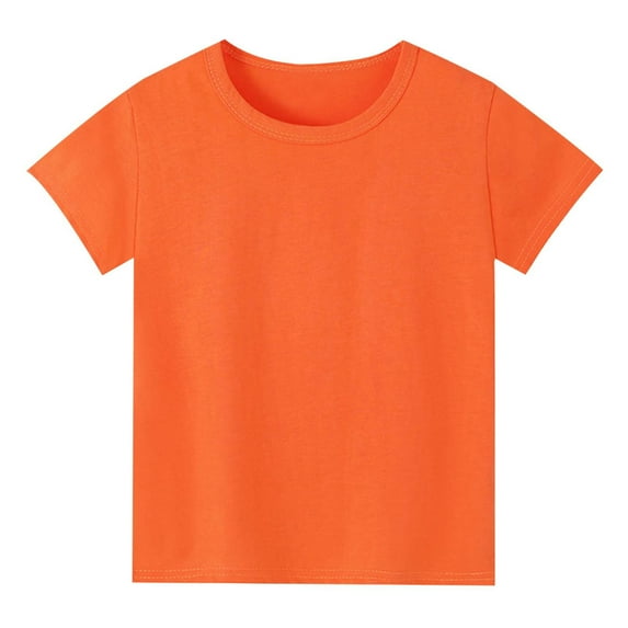 Gelikeya Toddler Kids Shirts for Boys Size 6-7 Classic Fit Summer Clothes Solid Color Short Sleeve Tee Tops Casual Round Neck 100 Days of School Shirt Orange 6-7 Years