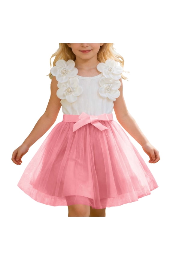 Toddler Little Girls Easter Dress Flower Girl Dresses Fashion Cute Floral Embroidered Tutu Dress Party Wear Summer Clothing Pink, 4-5 Years