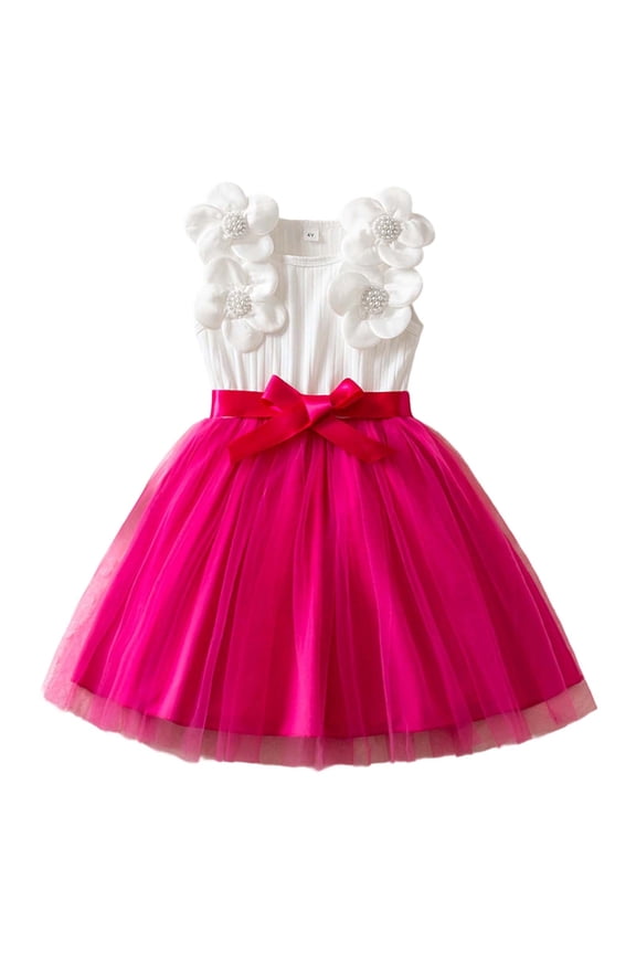 Toddler Little Girls Easter Dress Flower Girl Dresses Fashion Cute Floral Embroidered Tutu Dress Party Wear Summer Clothing Red, 4-5 Years