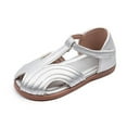 thumbnail image 1 of Gelikeya Toddler Little Girls Summer Sandals - Flower Girl Close Toe Dress Shoes Flat Wedding Birthday Party Footwear Silver, Size 9, 1 of 5