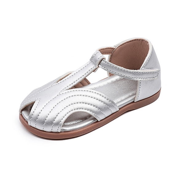 Gelikeya Toddler Little Girls Summer Sandals - Flower Girl Close Toe Dress Shoes Flat Wedding Birthday Party Footwear Silver, Size 9