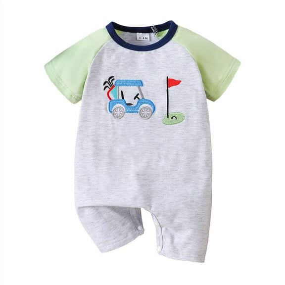 Gelikeya Toddler Baby Clothes for Boys Short Sleeve Bodysuit Cartoon Car Print Rompers Casual Jumpsuit (Grey, 3-6 Months)