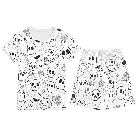 Gelikeya Toddler Pajama Sets Boys Girls Halloween Short Sleeved Tops and Shorts 2pcs Outfits Breathable Child Diy Pjs Clothing Set