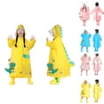 thumbnail image 1 of Gelikeya Toddler Rain Jacket 3-10 Years Kids Boys Girls Rain Ponchos with Hood Cute Cartoon Dinosaur Raincoat (Blue, 9-10 Years), 1 of 4