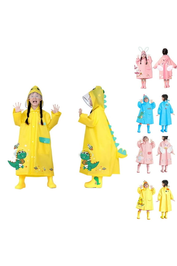 Toddler Rain Jacket 3-10 Years Kids Boys Girls Rain Ponchos with Hood Cute Cartoon Dinosaur Raincoat (Pink, 5-6 Years)