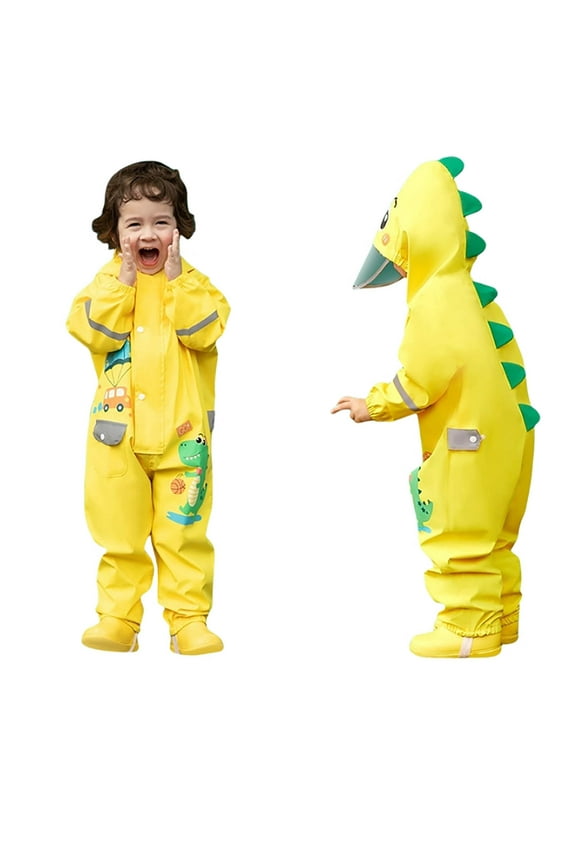Toddler Raincoat for Boys Girls Breathable Waterproof Rain Poncho Cute Cartoon Dinosaur Design 1-8Y (Yellow2, 1-2 Years)