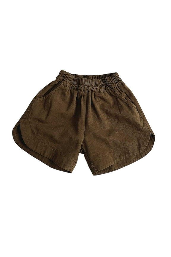 Toddler Shorts for Boys Girls Solid Color Elastic Waist Jeam Shorts Denim Shorts Soft Breathable Summer Clothes Brown, 2-3 Years