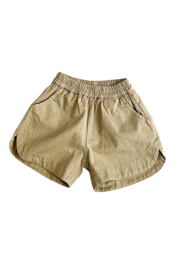 Toddler Shorts for Boys Girls Solid Color Elastic Waist Jeam Shorts Denim Shorts Soft Breathable Summer Clothes Khaki, 18 Months-24 Months