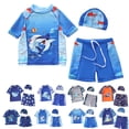 thumbnail image 1 of Gelikeya Toddler Swimsuit Boy 3 Piece Boy Swim Set Short Sleeve Boys Swim Shirt Boys Swim Trunks Hat Rash Guard Bathing Suits Orange 3-4 Years, 1 of 8