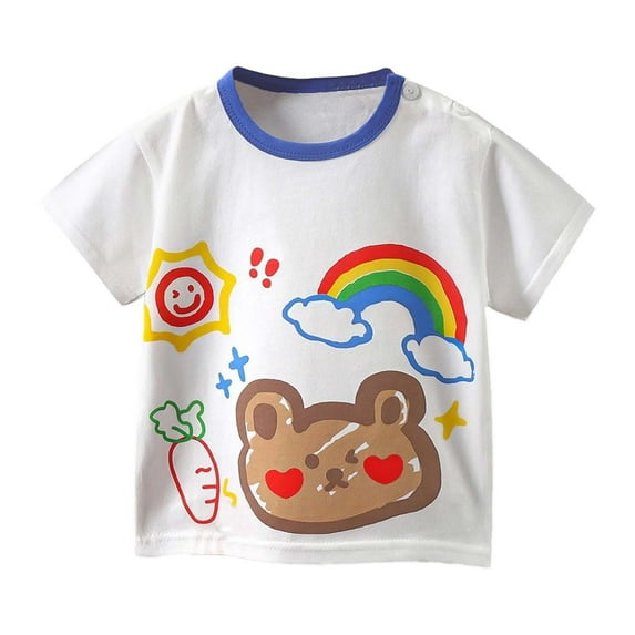 Gelikeya Toddler T Shirts for Boys 5T Soft Cotton Short Sleeve Cartoon Bear Graphic Tees Shirt Summer Cute Clothes #02 White, 4-5 Years