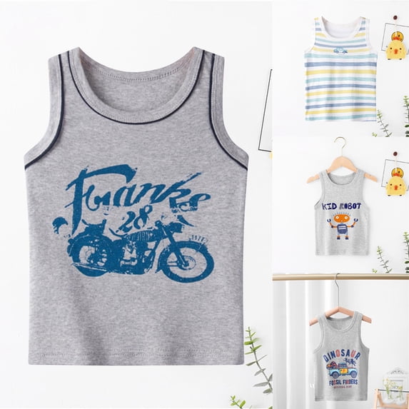 Gelikeya Toddler Tank Top Boys Little Boy Soft Cotton Sleeveless Undershirts with Cute Prints Size 2T-13Y Summer T Shirts Green, 12-13 Years