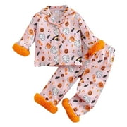GELIKEYA Toddlers Halloween Pajamas Baby Kids Boy Girl Pumpkin Pajama Set Pjs Jammies Button Down Loungewear Sleepwear (Orange, 5-6 Years)