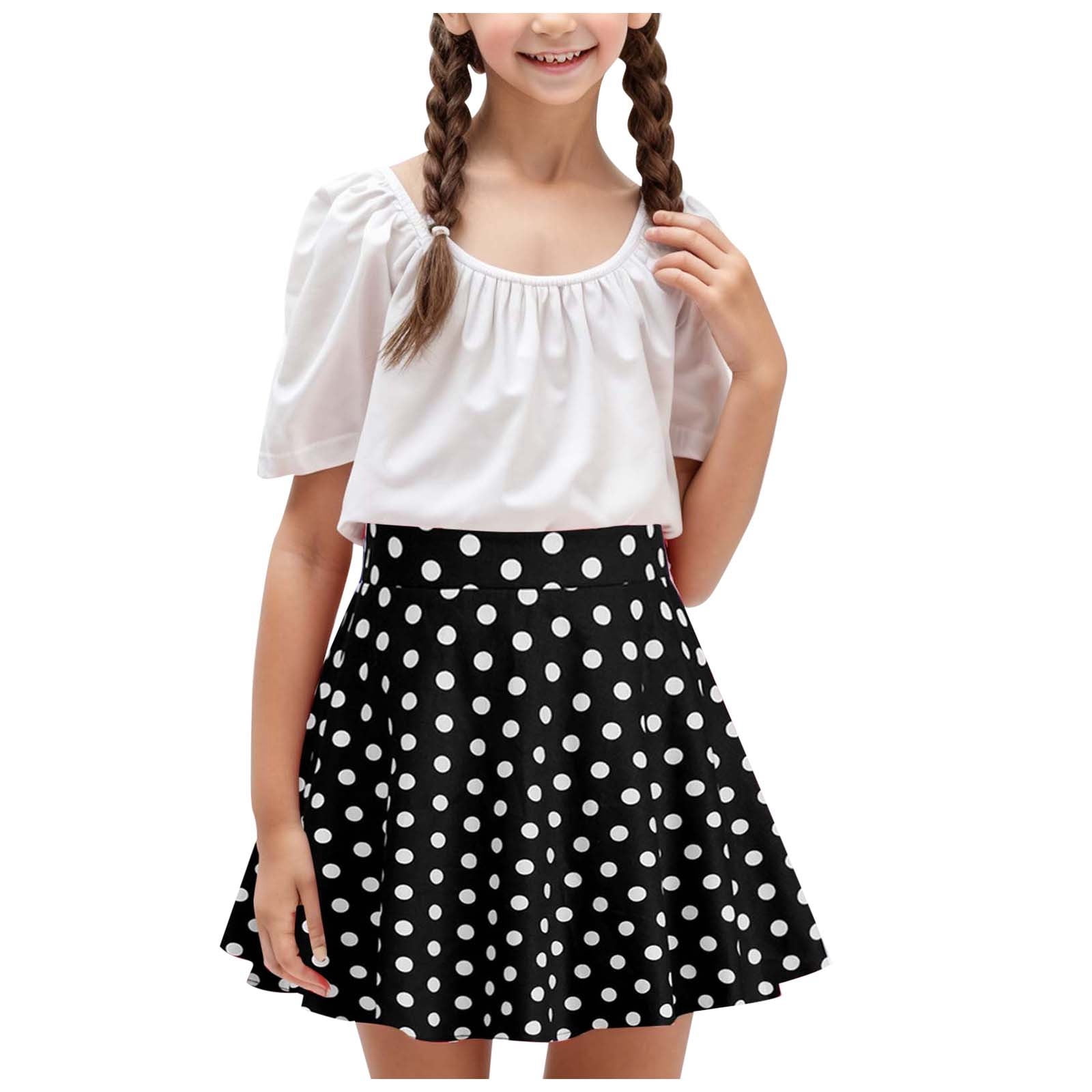 Gelikeya Tutu Skirt for Girls 7-8 Cute Polka Dots Print A Line Skirt