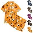 thumbnail image 1 of Gelikeya Tween Pajamas Size 6-7 Halloween Pajamas Short Sleeves Collared Tops Shorts 2 Piece Outfits All Saints' Day Sleepwear Toddler Pajamas 2-13Y (Navy, 6-7 Years), 1 of 5