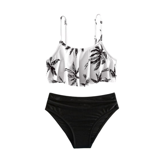 Gelikeya Two Piece Swimsuit for Girls Ruffle Bikini Tops Shorts Bathing Suits Flounce Spaghetti Straps Tankini Swimwear X06 Black, 13-14 Years