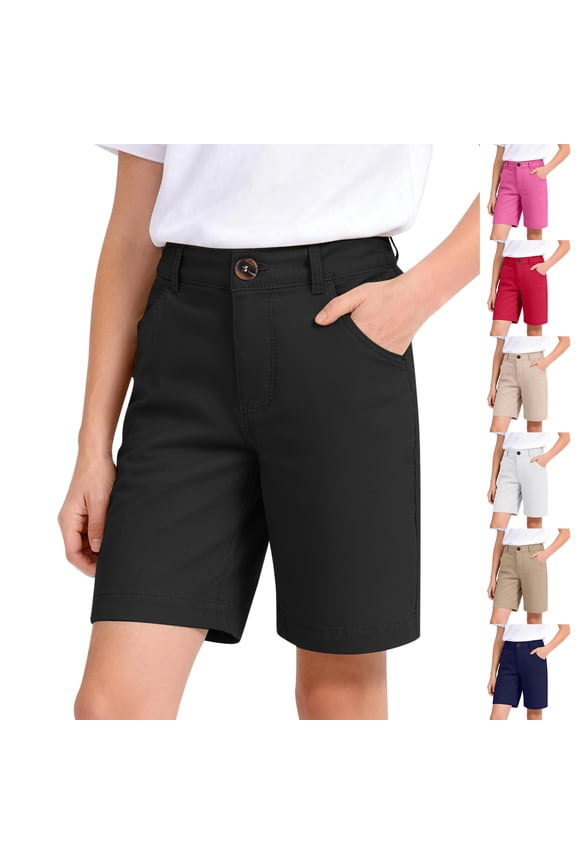 Uniform Shorts for Girls with Functional Pockets School Uniform Shorts for Teen Girl Pants Basic Clothes Navy, 7-8 Years