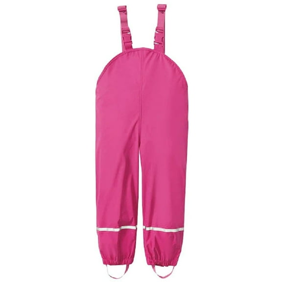 Gelikeya Unisex Kids Waterproof Rain Bib Overalls Suspender Pants Toddler Windproof Mud Proof Reflective Adjustable Outdoor Rainwear for Boys Girls Hot Pink 3-4 Years