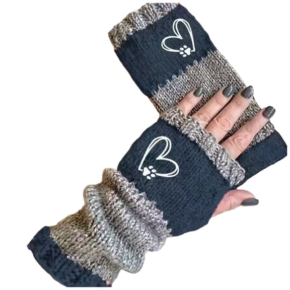 Gelikeya Valentines Day Fingerless Gloves for Women Fashion Cute Heart Embroidered Thermal Winter Gloves, Navy & One Size
