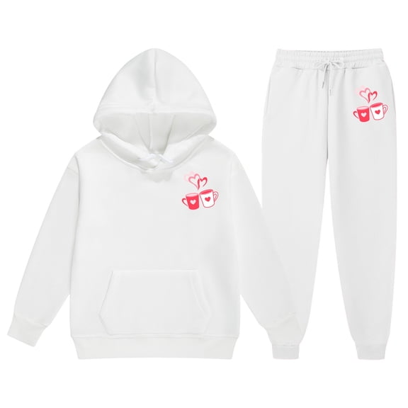 Gelikeya Valentines Day Hoodies Set for Kids Boys Girls Outfits Fashion Print Long Sleeve Sweatshirt Pants 2 Piece Spring Fall Clothes, White & 3-4 Years