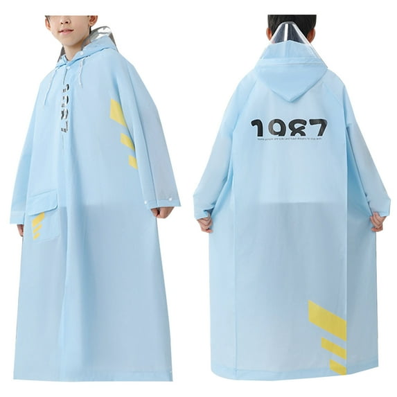 Gelikeya Waterproof Rain Poncho for Kids Boys Girls Fashion Cute Print Design Raincoat for 8-16 Years Lightweight and Foldable (Light Blue, 12-14 Years)