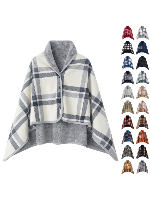 Wearable Blankets for Women Shawl Wrap Soft Comfy Poncho Throw with Button Business Travel Cape Covers, Pink, Size 80*130cm