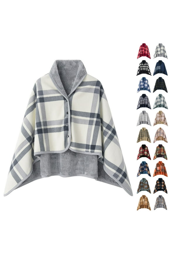 Wearable Blankets for Women Shawl Wrap Soft Comfy Poncho Throw with Button Business Travel Cape Covers, White, Size 80*130cm