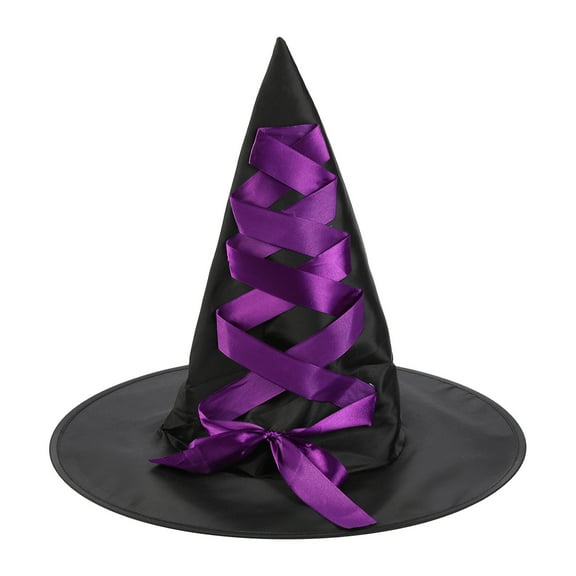 Gelikeya Witch Hat with Headband for Kids Halloween Decoration Partywear Witches Hats Bowknot Design (Purple, Child)