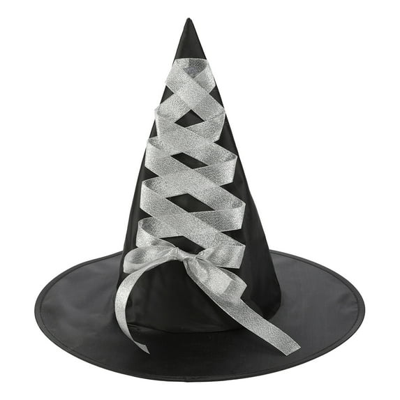Gelikeya Witch Hat with Headband for Kids Halloween Decoration Partywear Witches Hats Bowknot Design (Silver, Child)