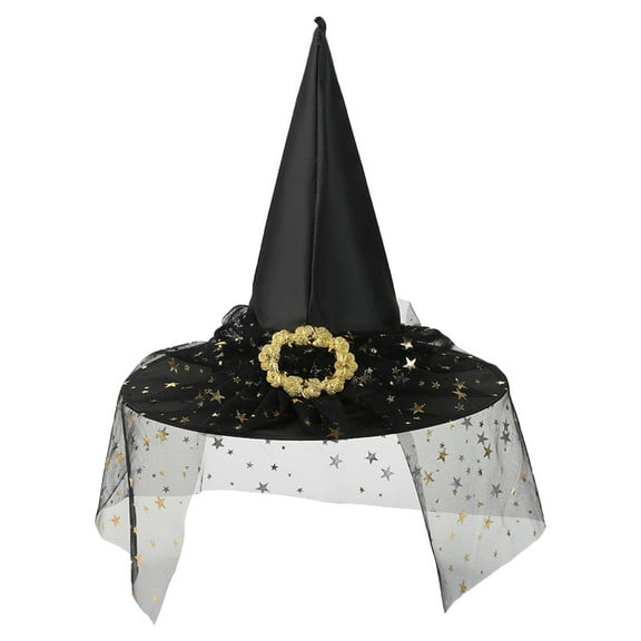 Gelikeya Witches Hat for Kids/Adult Halloween Party Wear Hat with Headband Women's Fashion Halloween Apparel (Gold, Child)
