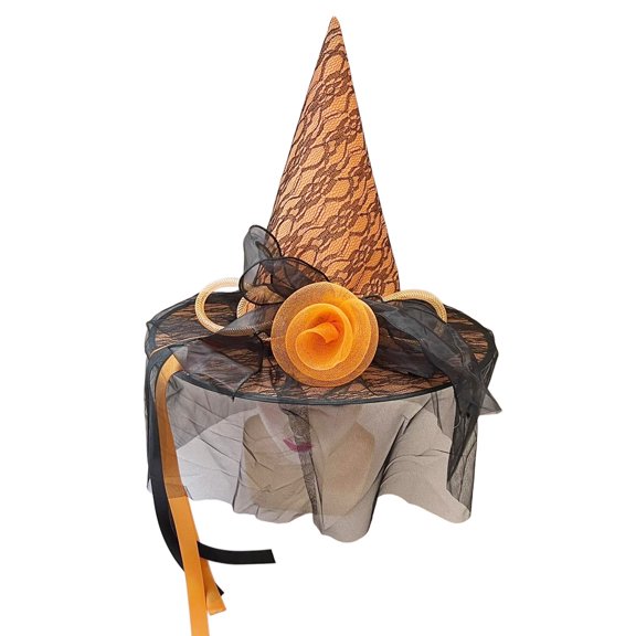 Gelikeya Witches Hat for Kids/Adult Halloween Party Wear Hat with Headband Women's Fashion Halloween Apparel (Orange, Adult)