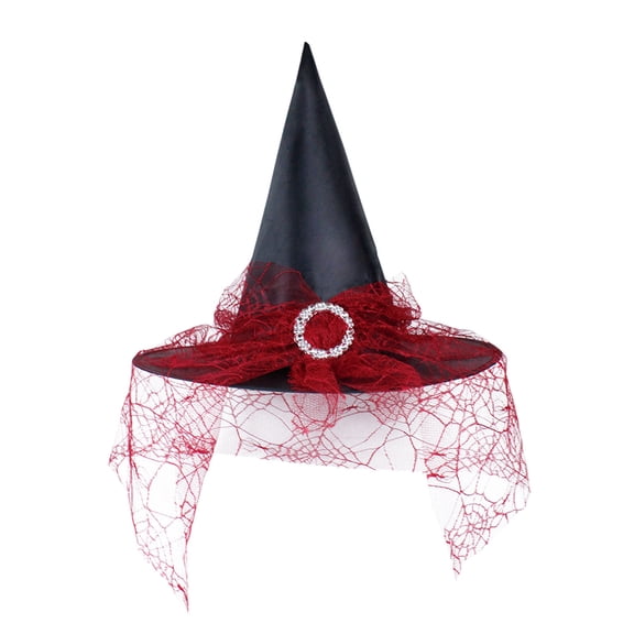 Gelikeya Witches Hat for Kids/Adult Halloween Party Wear Hat with Headband Women's Fashion Halloween Apparel (Red, Child)