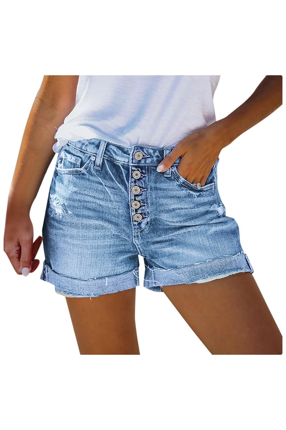 Women's Denim Shorts Stretchy Wide Leg High Waisted Denim Shorts Country Concert Outfit Light Blue, Size S