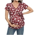 thumbnail image 1 of Gelikeya Women's Maternity Tops Short Sleeve V Neck Classic Side Ruched Pregnancy T-Shirt Summer Casual Printed Loose Fit Clothes Red, Size L, 1 of 7