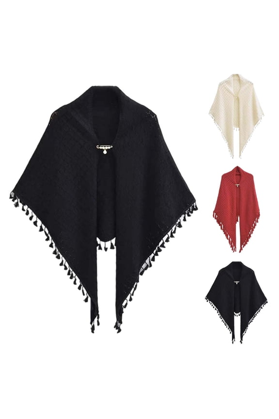 Women's Solid Color Shawl Wraps, Shawl Poncho Wraps for Women, Casual Soft Knitted Scarf Cape for Daily Wear, Black, One Size