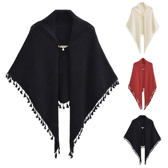 Gelikeya Women's Solid Color Shawl Wraps, Shawl Poncho Wraps for Women, Casual Soft Knitted Scarf Cape for Daily Wear, Red, One Size