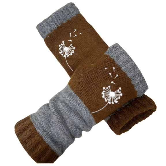 Gelikeya Womens Fashion Fingerless Gloves for Cold Weather - Cute Embroidery Long Winter Gloves Thermal Knitted Arm Warmers, Coffee & One Size
