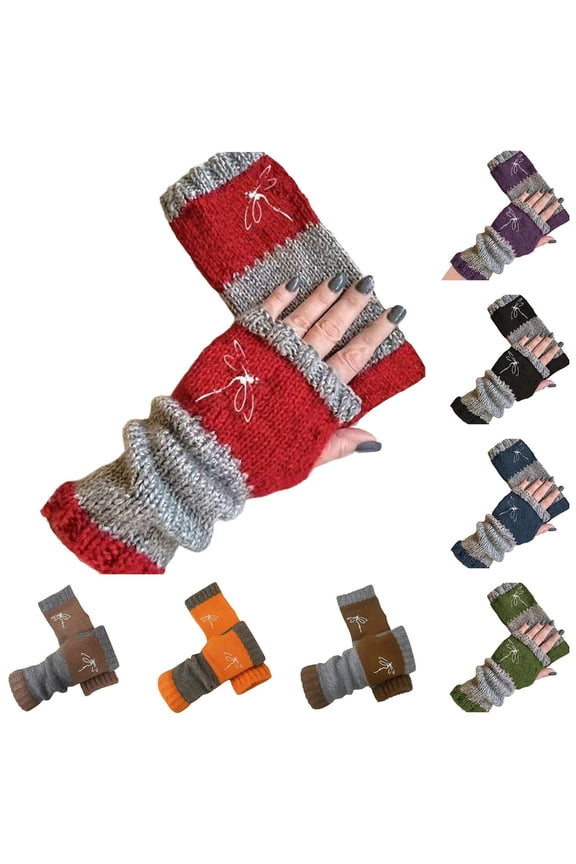 Womens Fingerless Gloves Soft Cozy Fashion Knitted Embroidered Winter Gloves for Cold Weather, Coffee & One Size