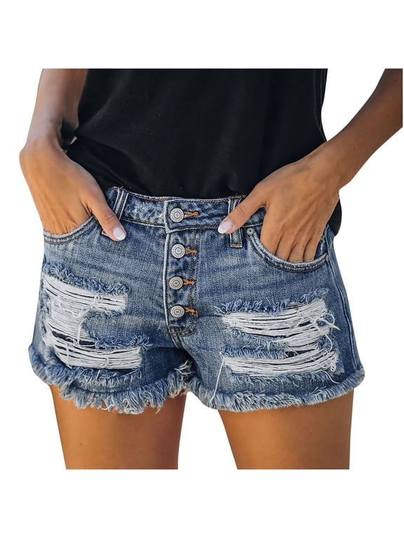 Womens Jean Shorts High Waisted Ripped Rolled Stretchy Jorts Casual Summer Mom Shorts Light blue, Size S