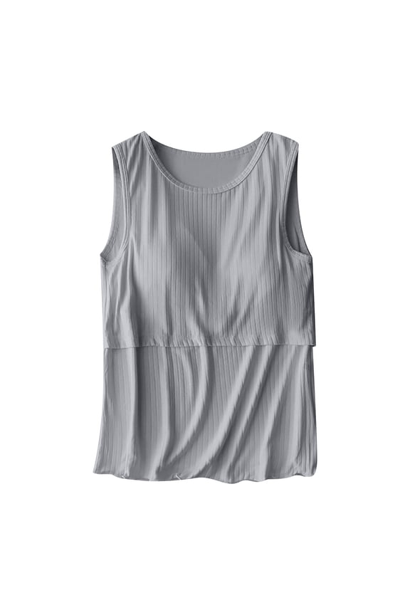 Womens Nursing Tank Tops for Breastfeeding Summer Detachable Chest Pad Maternity Shirts Double Layer Pregnancy Clothes Grey, Size XXXL