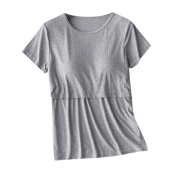 Gelikeya Womens Nursing Tops for Breastfeeding Soft Maternity Shirt Short Sleeve Comfortable Pregnancy Clothes Loungewear Blouse Grey, Size L