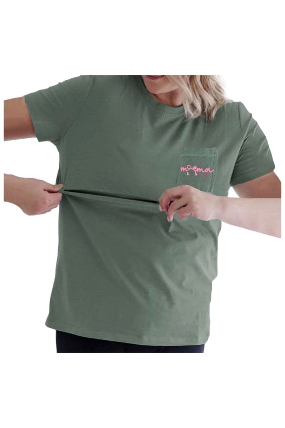 Womens Zip Maternity Nursing Tops for Breastfeeding Short Sleeves Casual Nursing Shirts Pregnancy Mama Clothing Army Green, Size S