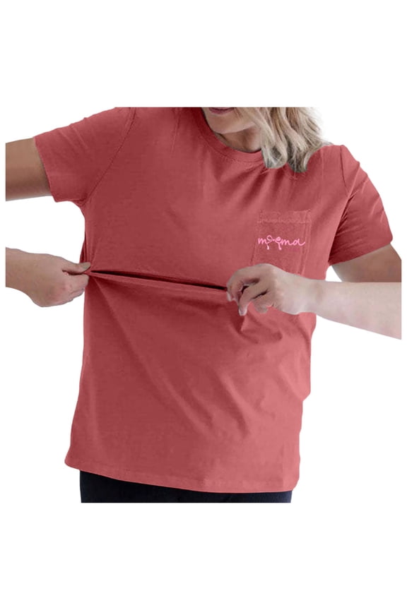 Womens Zip Maternity Nursing Tops for Breastfeeding Short Sleeves Casual Nursing Shirts Pregnancy Mama Clothing Brick Red, Size XL