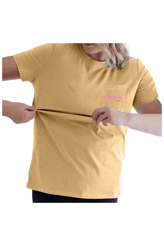 Womens Zip Maternity Nursing Tops for Breastfeeding Short Sleeves Casual Nursing Shirts Pregnancy Mama Clothing Yellow, Size M