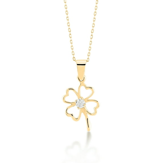 Gelin CZ Four Leaf Clover Pendant Necklace in 14K Solid Gold for Women