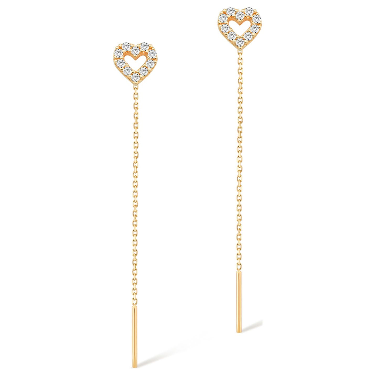 Gelin CZ Heart Threader Earrings in 14K Solid Gold for Women