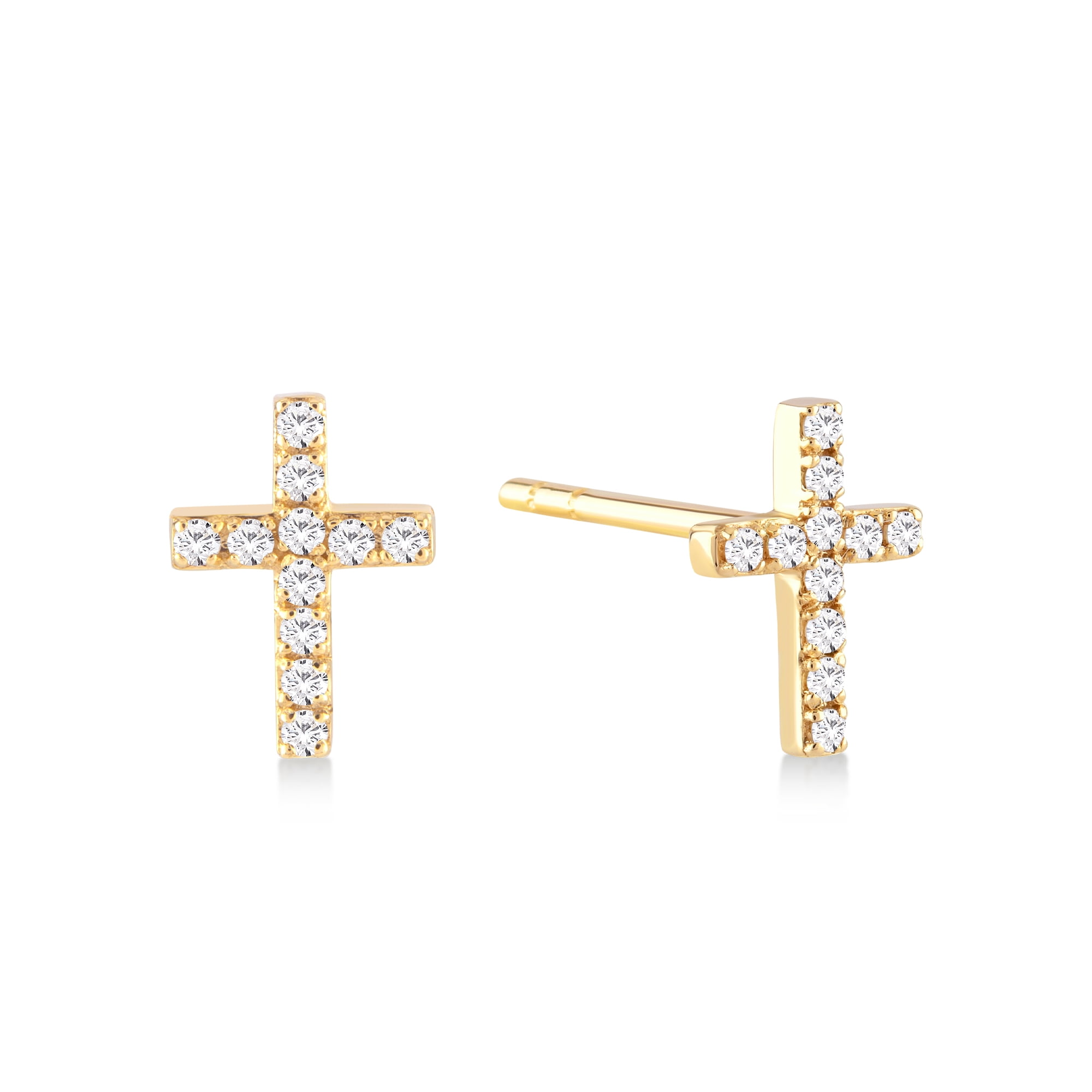 Gelin Diamond Cross Stud Earrings for Women in 14K Solid Gold
